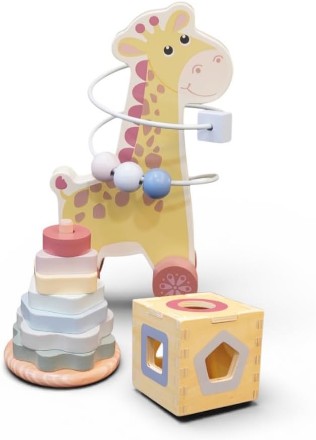 Set Montessori 3 en 1 para Bebé 10 Meses+ | Juguetes de Madera Sensoriales | Apilable, Clasificador y Coordinación Temprana