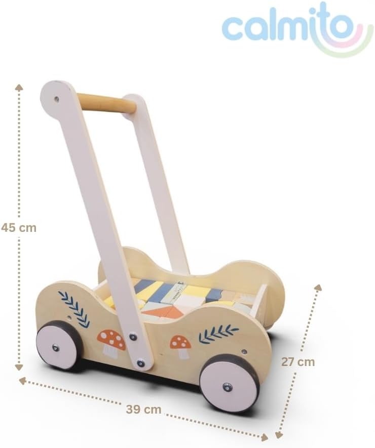 Andadera Montessori para Bebé con Bloques de Construcción (31 Piezas) | Caminadora de Madera 6-12 Meses | Juguete Educativo para Desarrollo Motor y Creativo