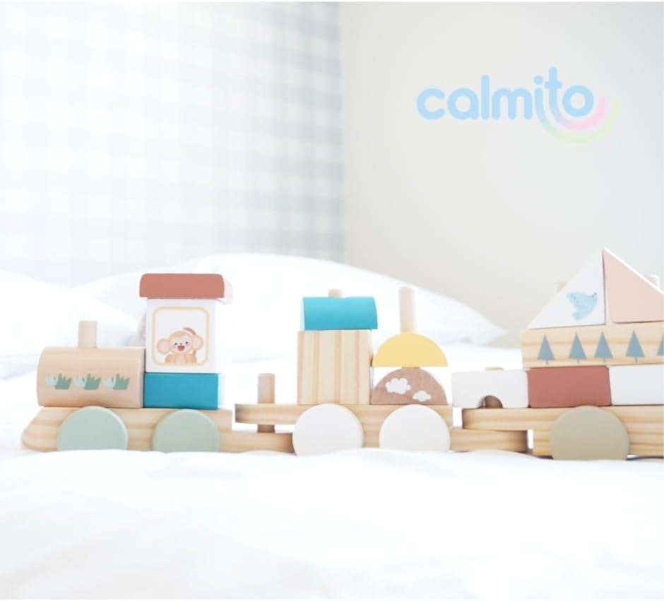 Tren de Madera Montessori con Bloques (18 Piezas) | Juguete de Construcción para Niños 18 Meses+ | Desarrollo Creativo y Coordinación Marca: Calmito