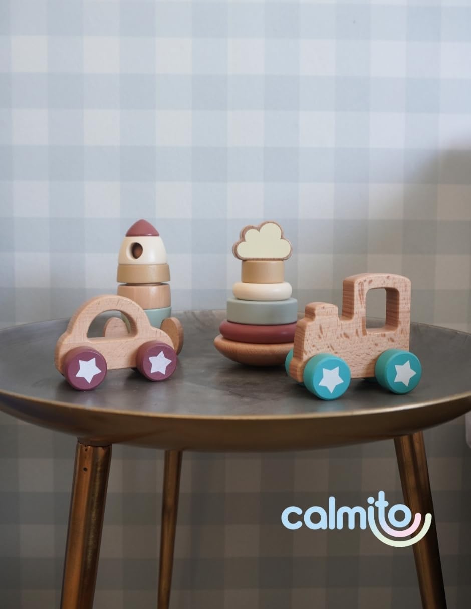 Set de Bloques y Vehículos Montessori 4 en 1 de Madera | Juguete de Construcción para Bebés 10 Meses+ | Desarrollo Creativo, Motricidad y Coordinación