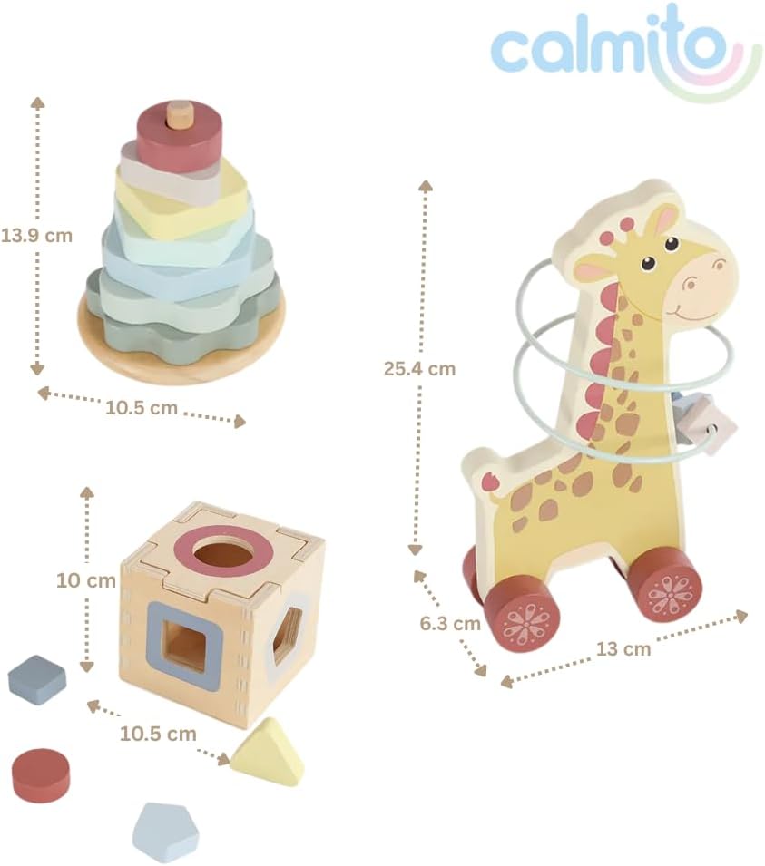 Set Montessori 3 en 1 para Bebé 10 Meses+ | Juguetes de Madera Sensoriales | Apilable, Clasificador y Coordinación Temprana