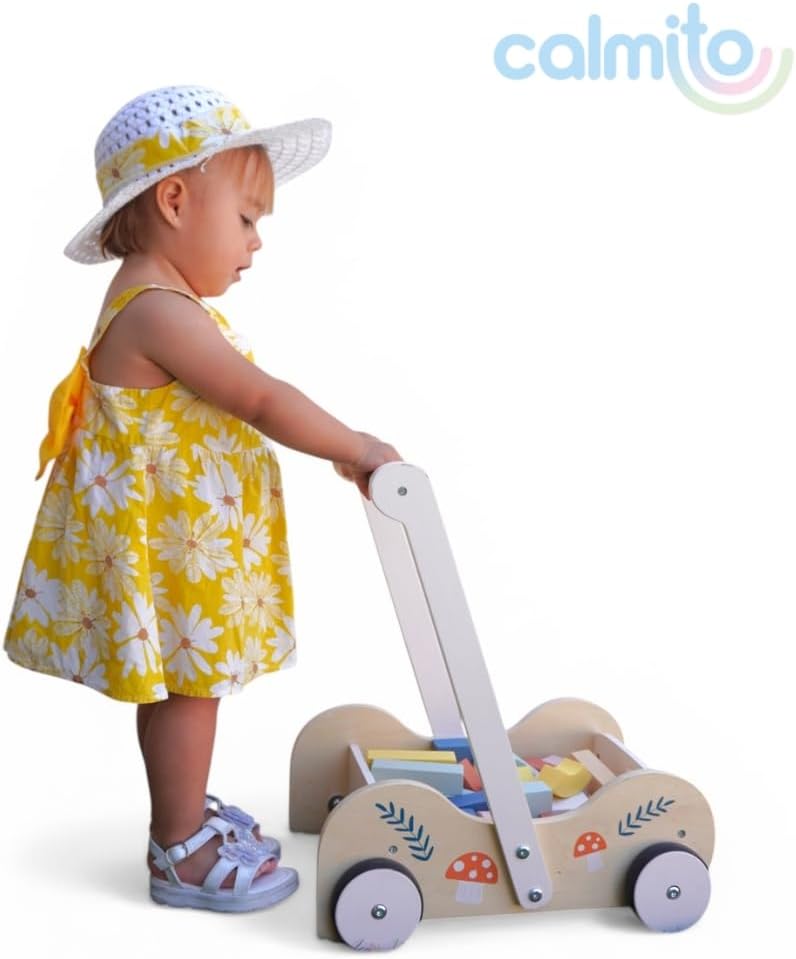 Andadera Montessori para Bebé con Bloques de Construcción (31 Piezas) | Caminadora de Madera 6-12 Meses | Juguete Educativo para Desarrollo Motor y Creativo