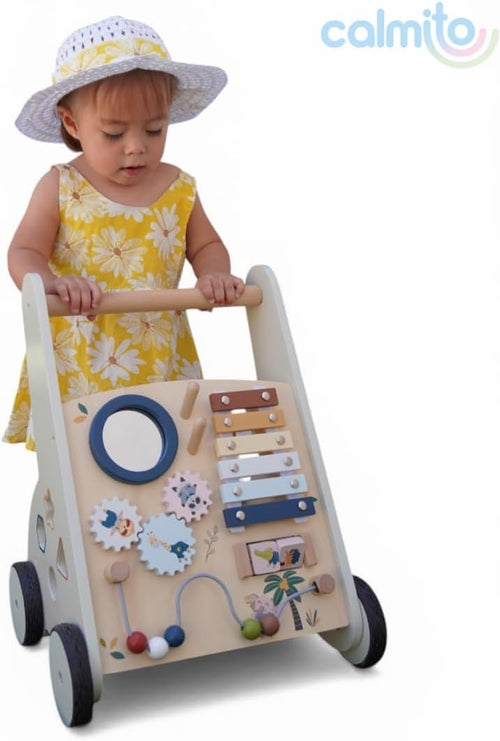 Andadera Montessori de Madera para Bebé 12 Meses+ | Caminadora con 15 Actividades Sensoriales | Juguete Educativo para Primeros Pasos y Desarrollo Motor