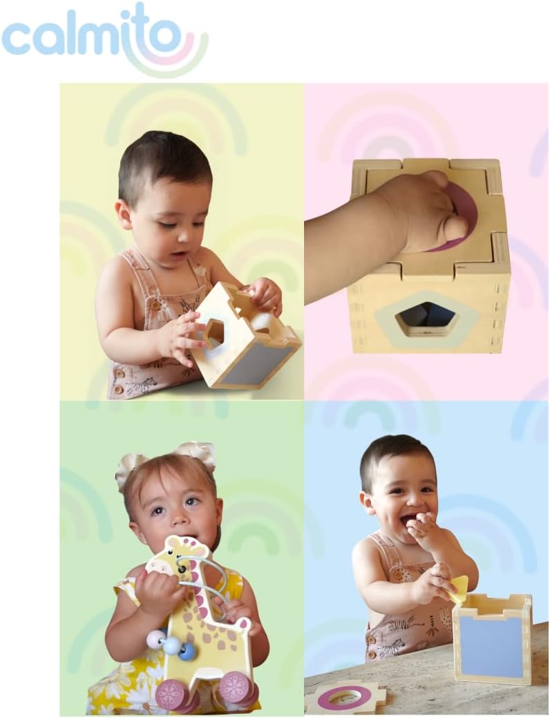 Set Montessori 3 en 1 para Bebé 10 Meses+ | Juguetes de Madera Sensoriales | Apilable, Clasificador y Coordinación Temprana