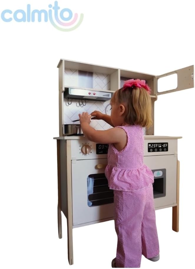 Calmito Cocina de Juguete Montessori de Madera para Niños 3+ | Set de Cocina Infantil con 22 Accesorios | Juego de rol Educativo y Creativo