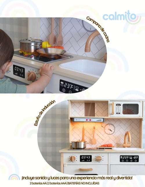 Calmito Cocina de Juguete Montessori de Madera para Niños 3+ | Set de Cocina Infantil con 22 Accesorios | Juego de rol Educativo y Creativo