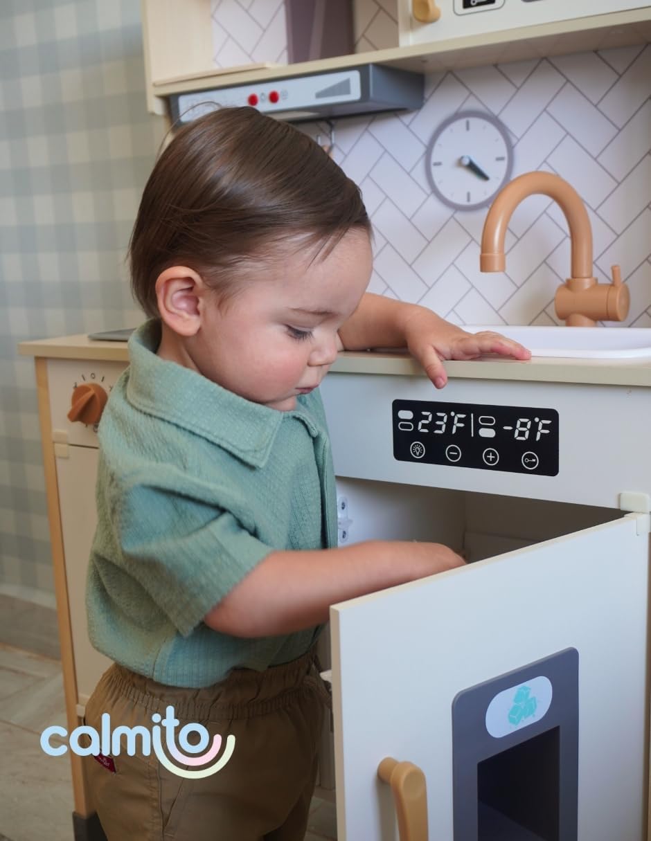Calmito Cocina de Juguete Montessori de Madera para Niños 3+ | Set de Cocina Infantil con 22 Accesorios | Juego de rol Educativo y Creativo