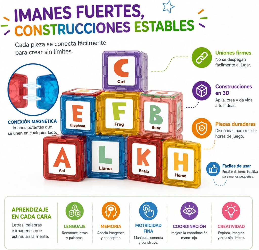 Construcción con letras usando los bloques magnéticos Calmito