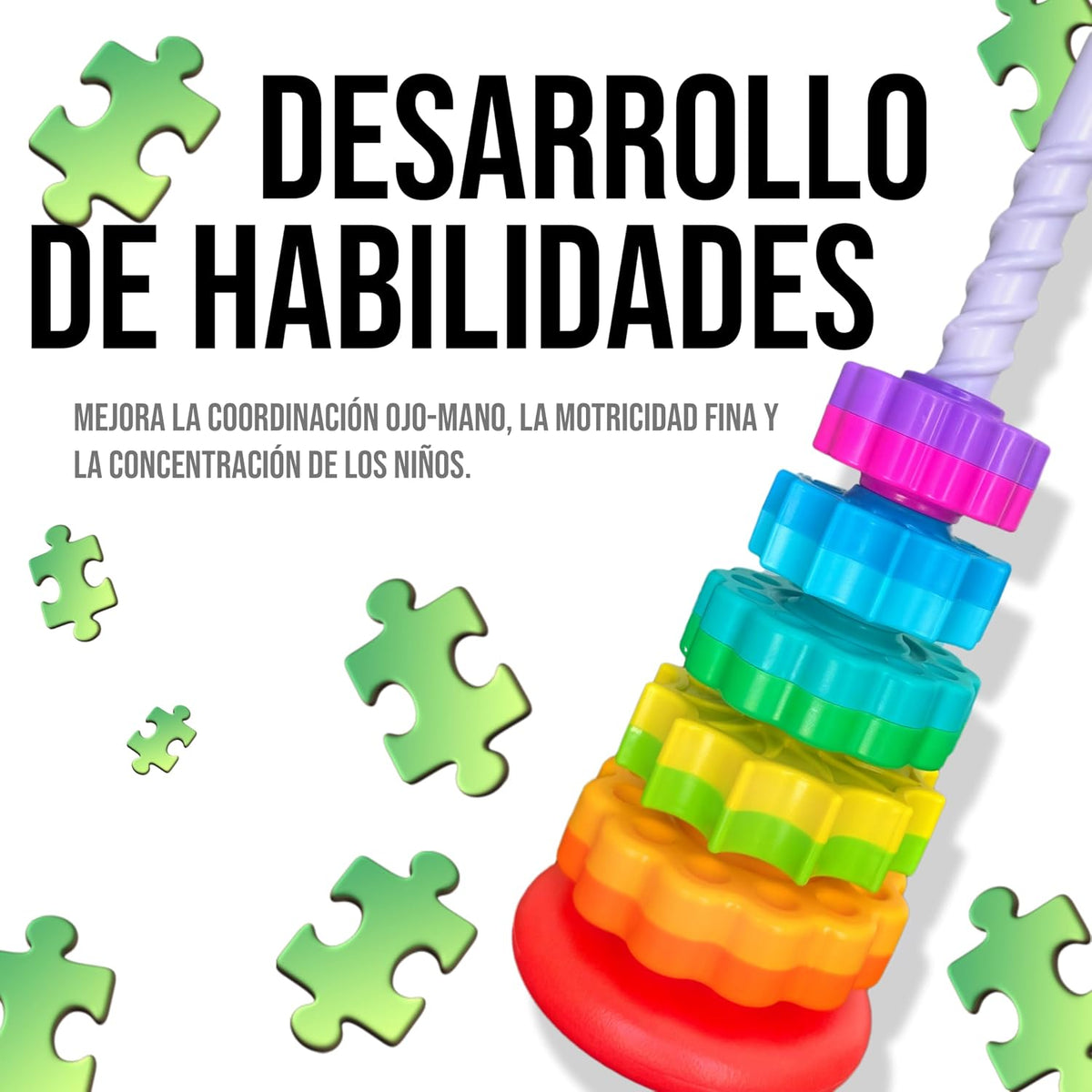 Aros de madera de la torre apilable ordenados por tamaño